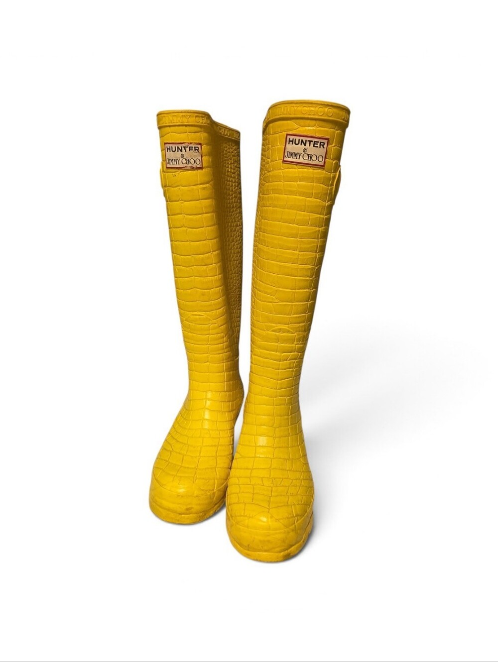 Rare Jimmy Choo x Hunter Yellow Croc Embossed Tall Rain Boots | Size US 9.5 (EU